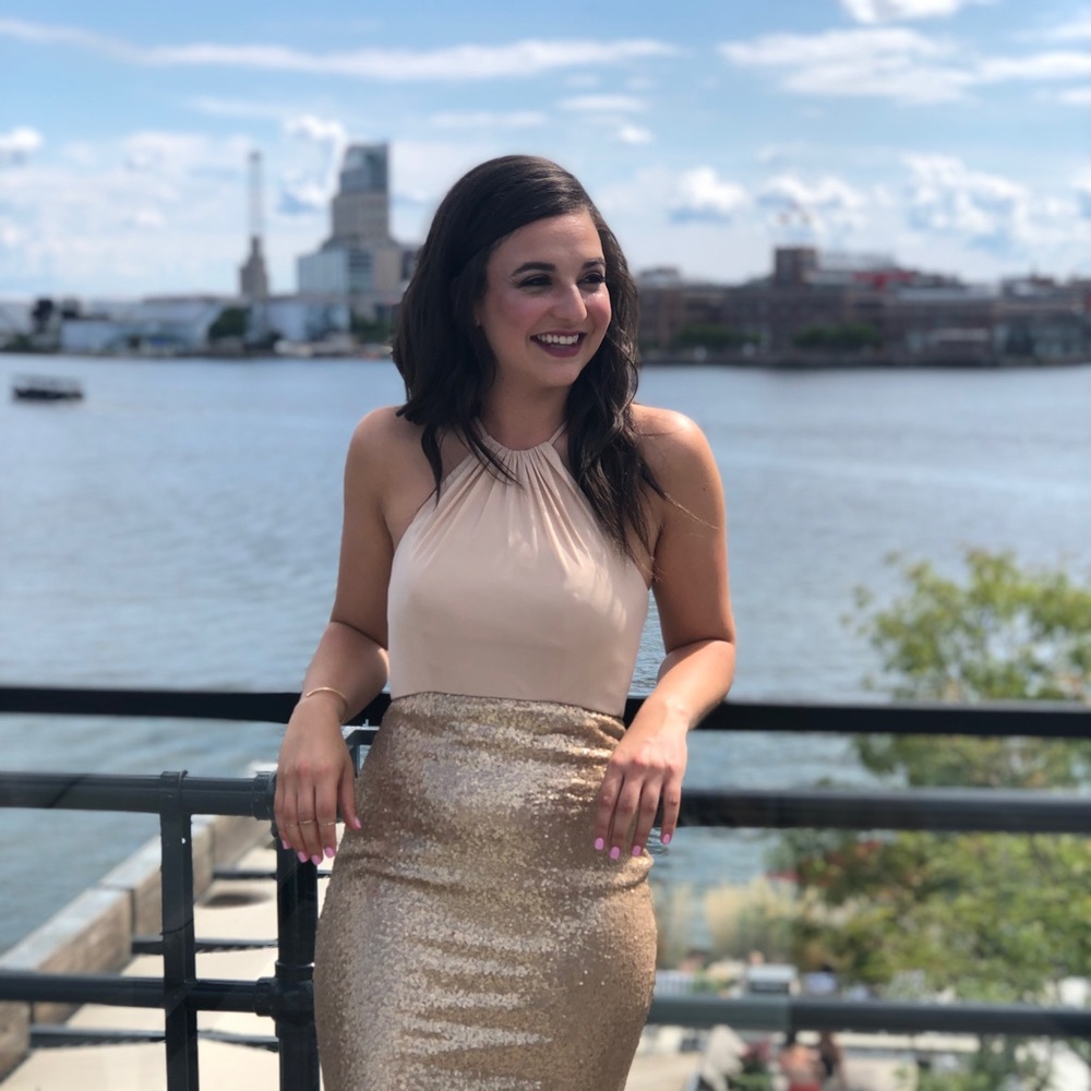 Bari Jay Gold Sequin Halter Bridesmaid Dress Size4